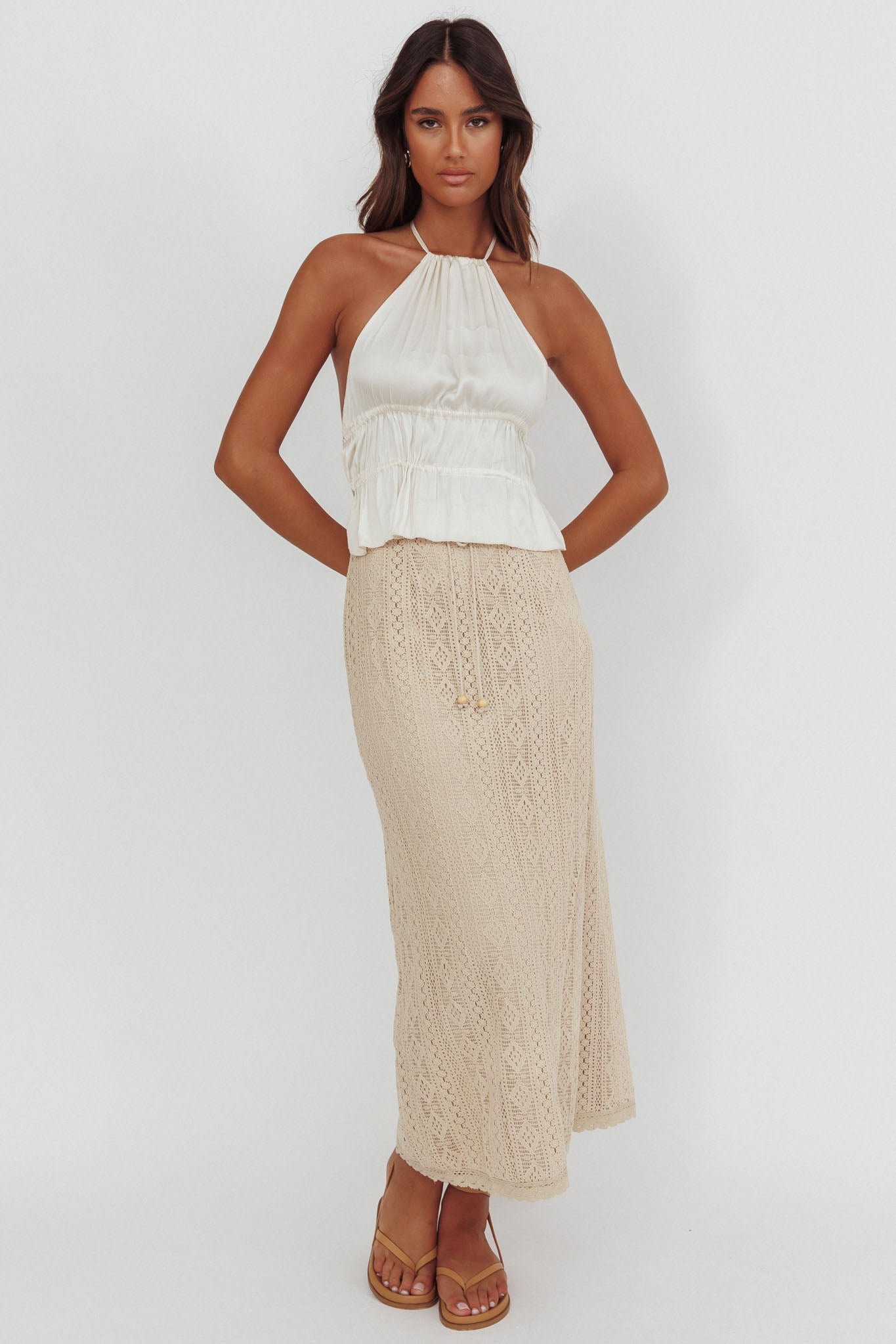 Days Away Crochet Lace Maxi Skirt Sand by Selfie Leslie Australia