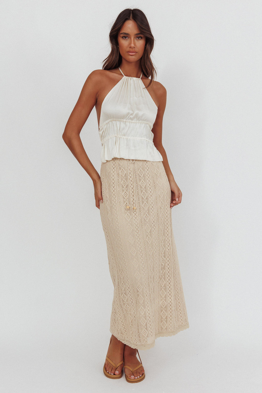 Days Away Crochet Lace Maxi Skirt Sand by Selfie Leslie Australia