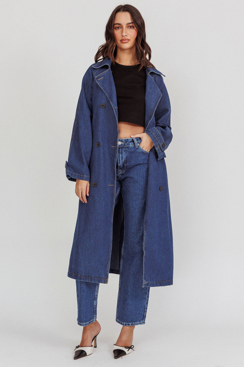 Nightshade Double Breasted Coat Denim by Selfie Leslie Australia