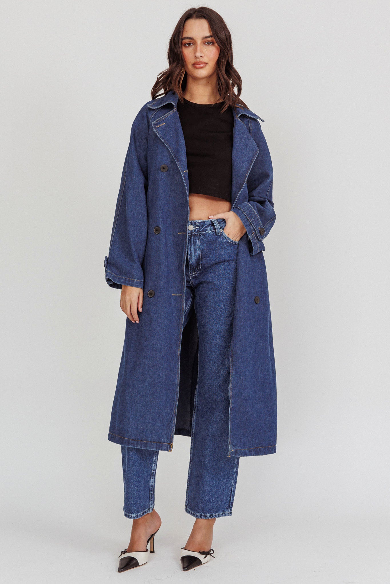 Nightshade Double Breasted Coat Denim by Selfie Leslie Australia