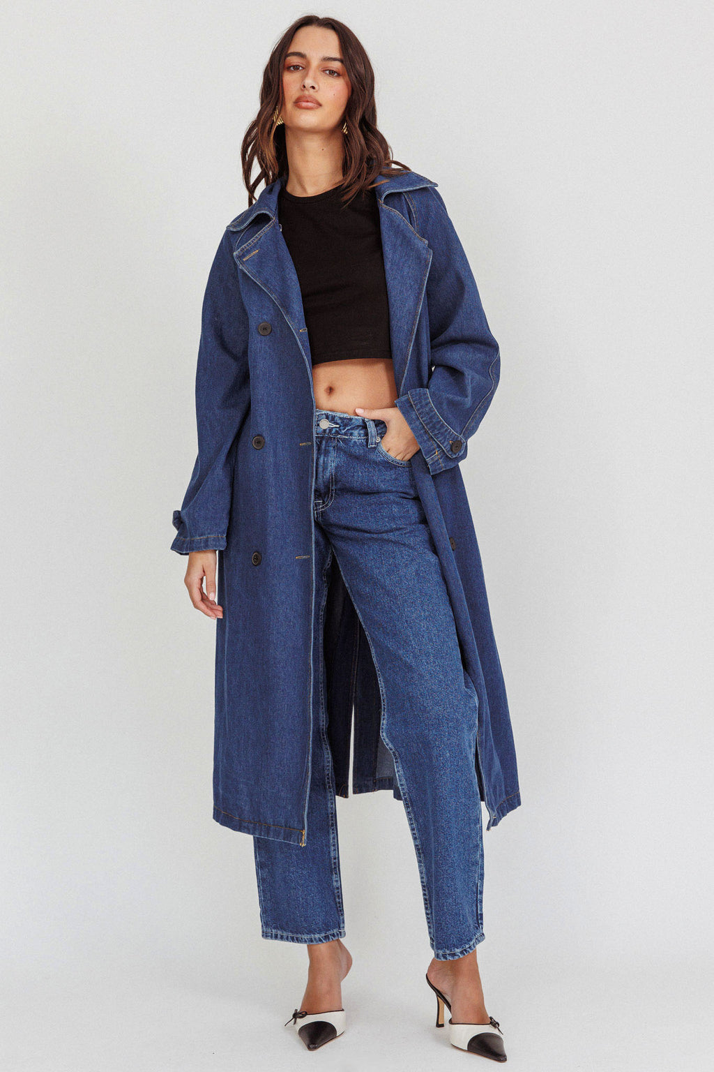 Nightshade Double Breasted Coat Denim by Selfie Leslie Australia
