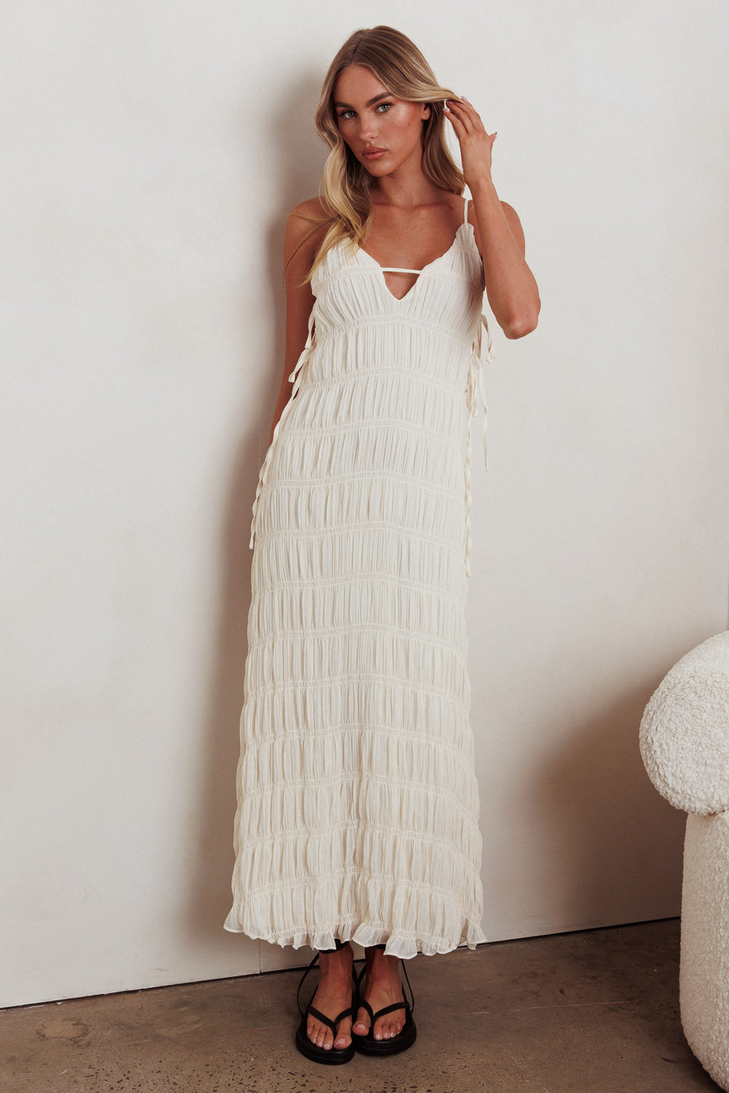 One To Watch Side Tie Maxi Dress Oat by Selfie Leslie Australia