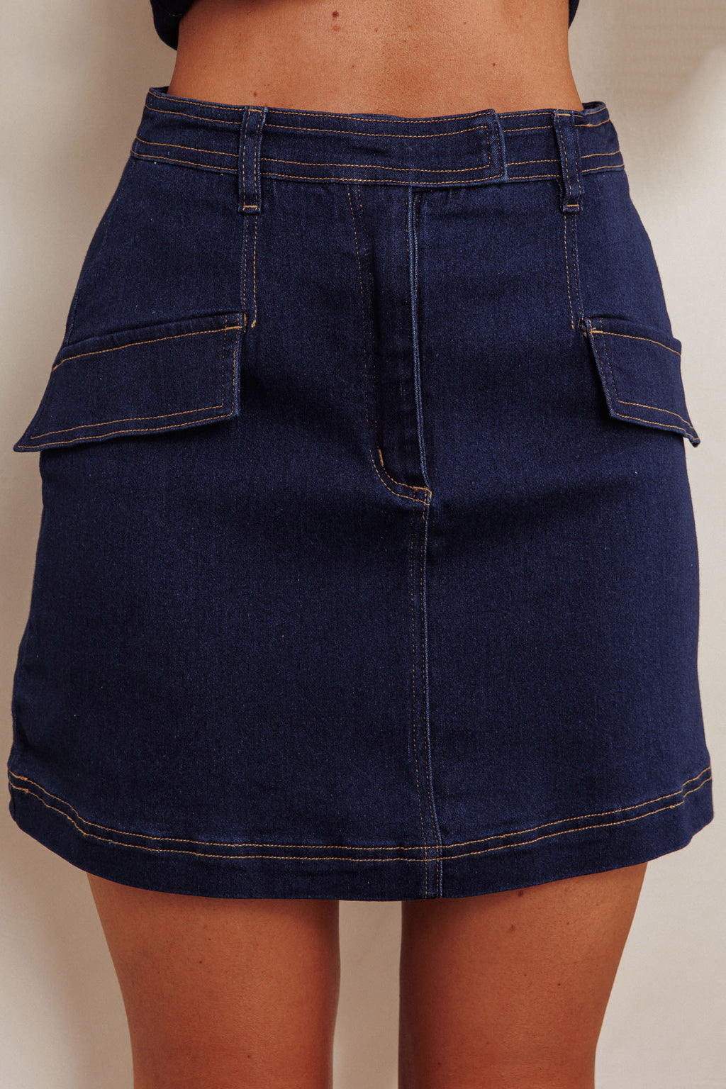 Caught Out Faux Pocket Mini Skirt Dark Denim by Selfie Leslie Australia