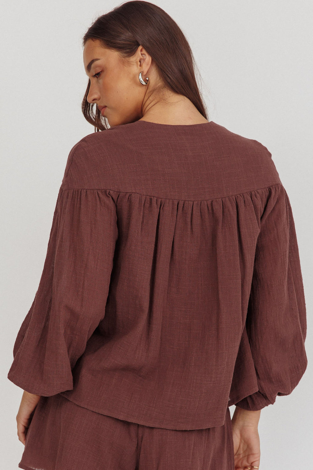 Salty Sea Tie Front Blouse Top Chocolate by Selfie Leslie Australia