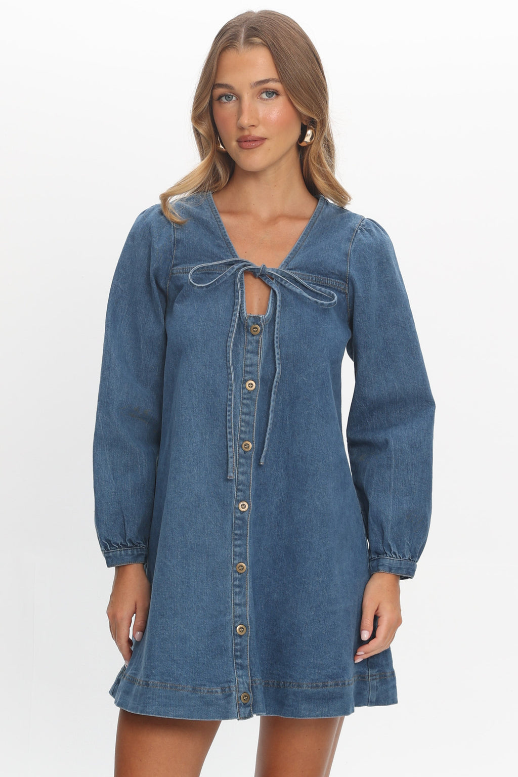 Salty Sea Long Sleeve Mini Dress Denim Blue by Selfie Leslie Australia
