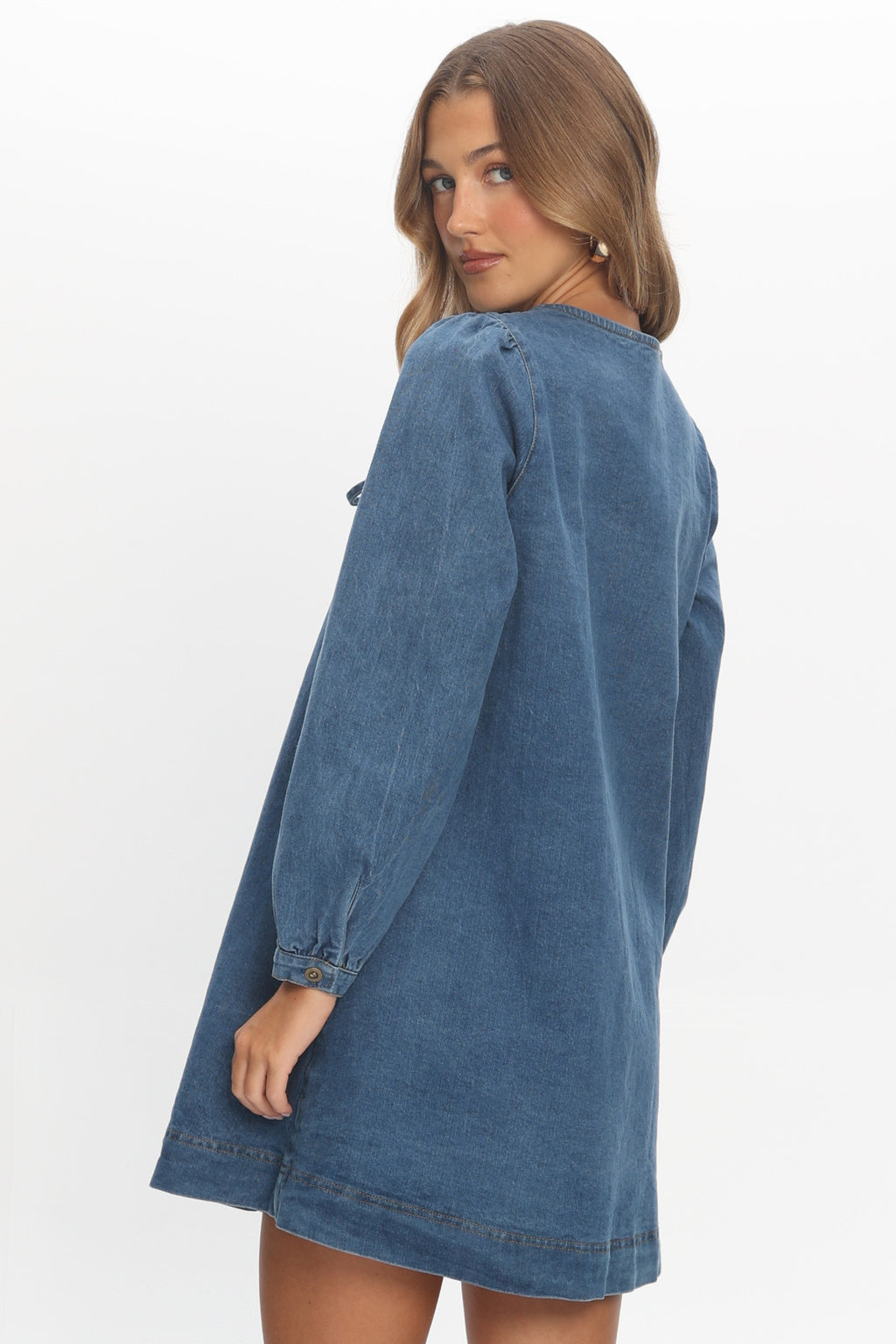 Salty Sea Long Sleeve Mini Dress Denim Blue by Selfie Leslie Australia