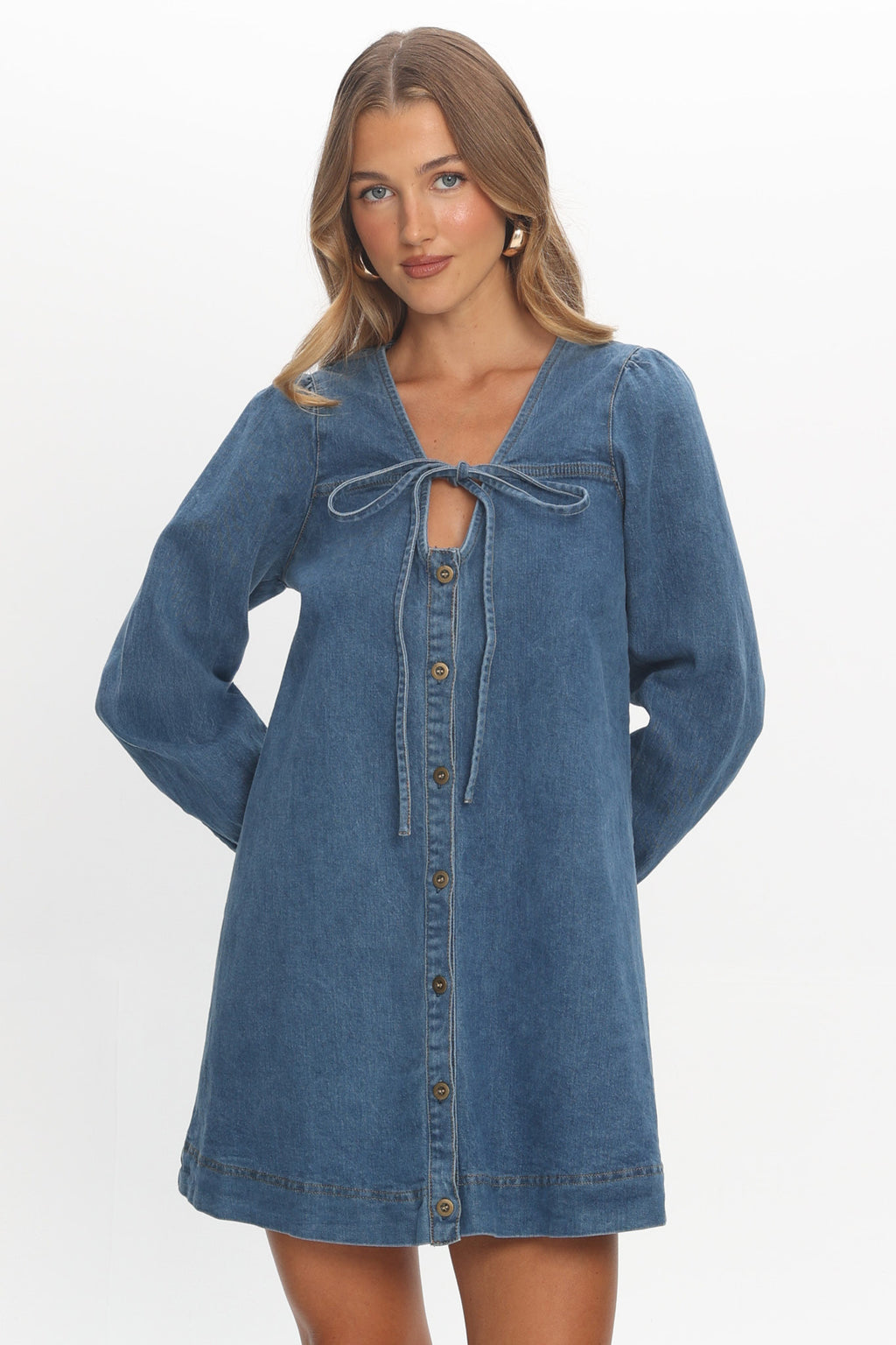 Salty Sea Long Sleeve Mini Dress Denim Blue by Selfie Leslie Australia