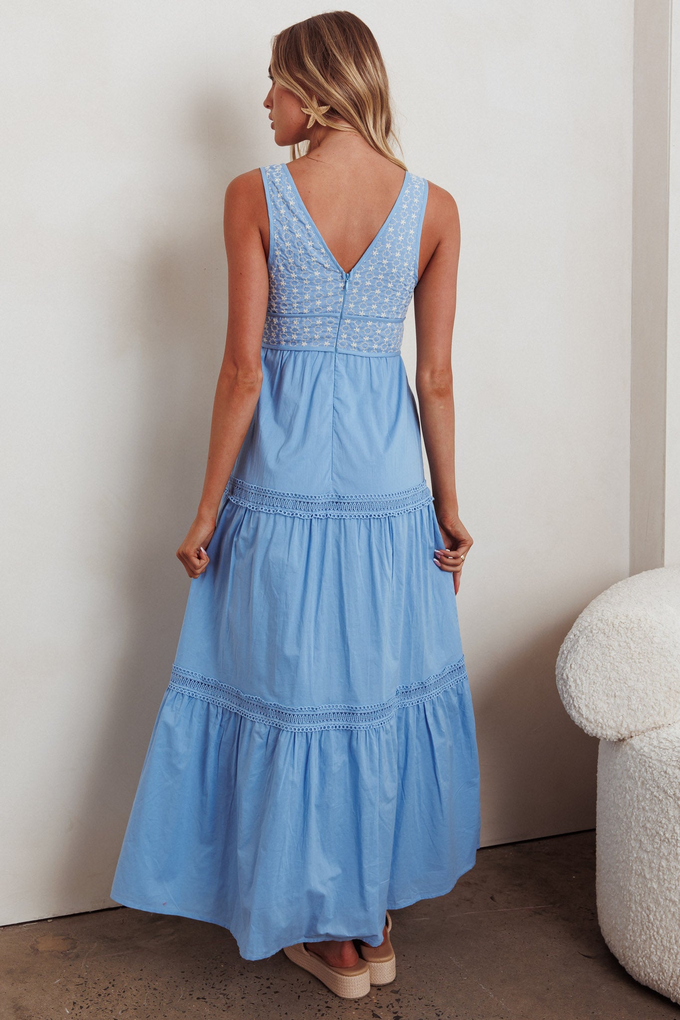 Joycelin V-Neck Eyelet Maxi Dress Blue by Selfie Leslie Australia