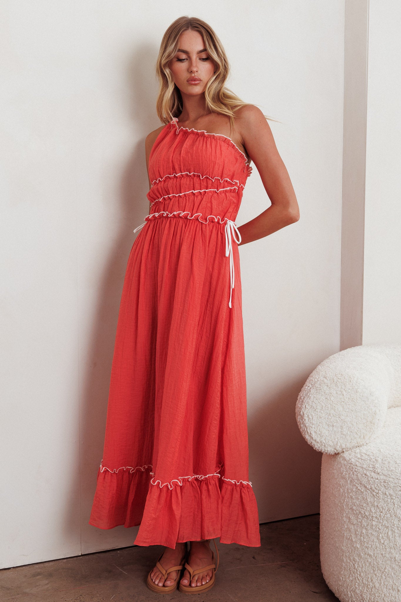 Ballad One-Shoulder Maxi Dress Coral by Selfie Leslie Australia