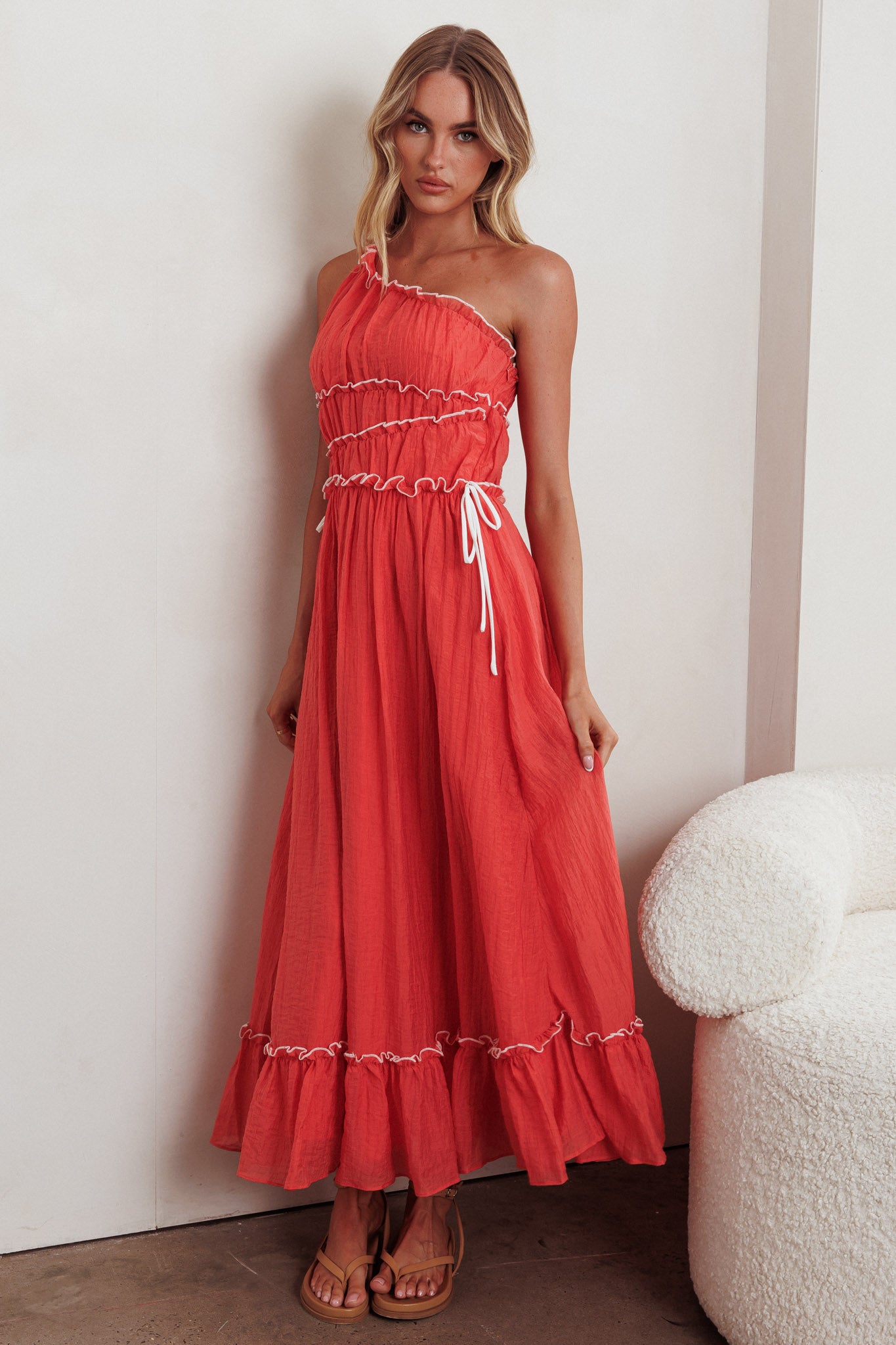 Ballad One-Shoulder Maxi Dress Coral by Selfie Leslie Australia
