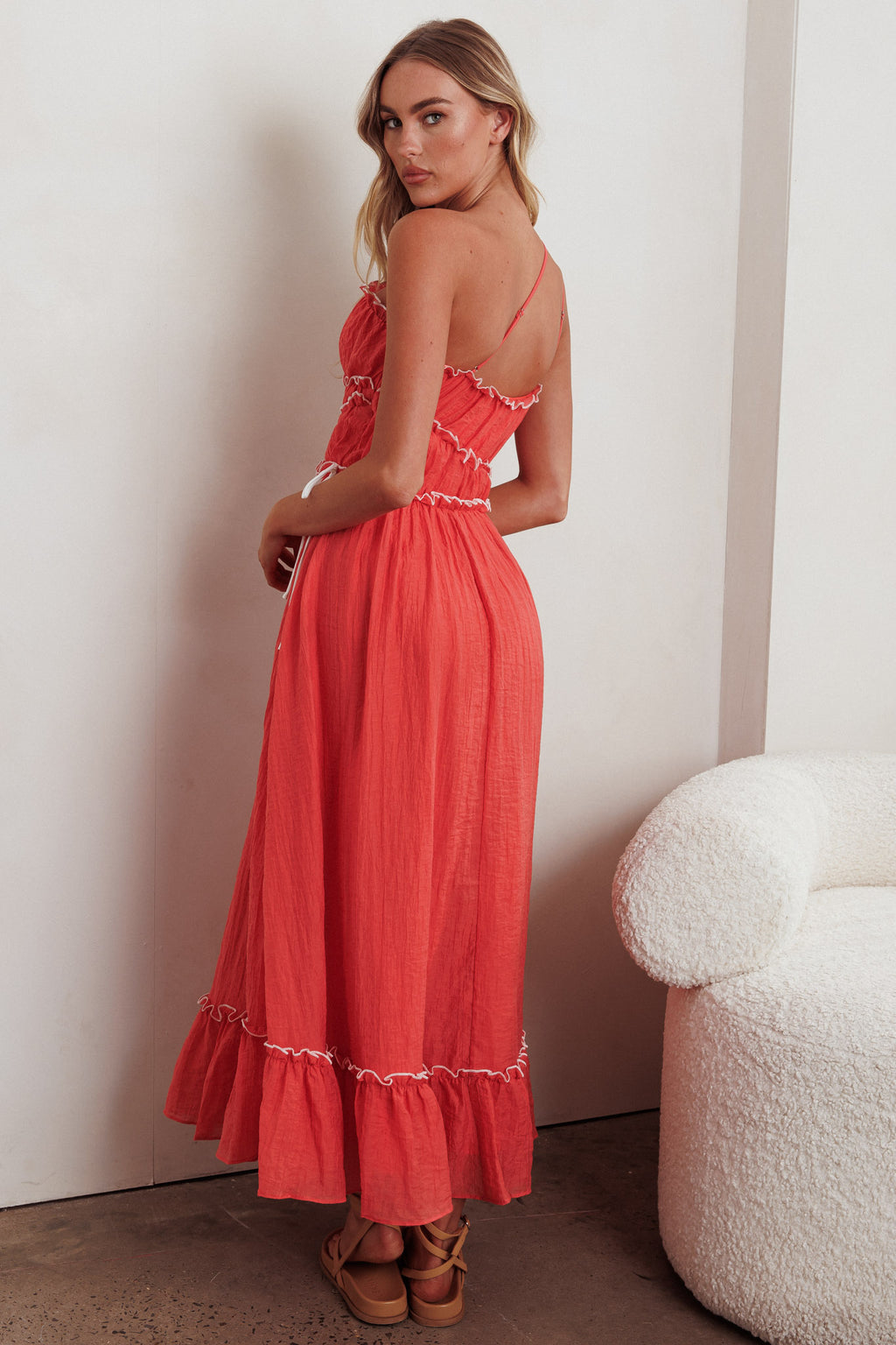 Ballad One-Shoulder Maxi Dress Coral by Selfie Leslie Australia