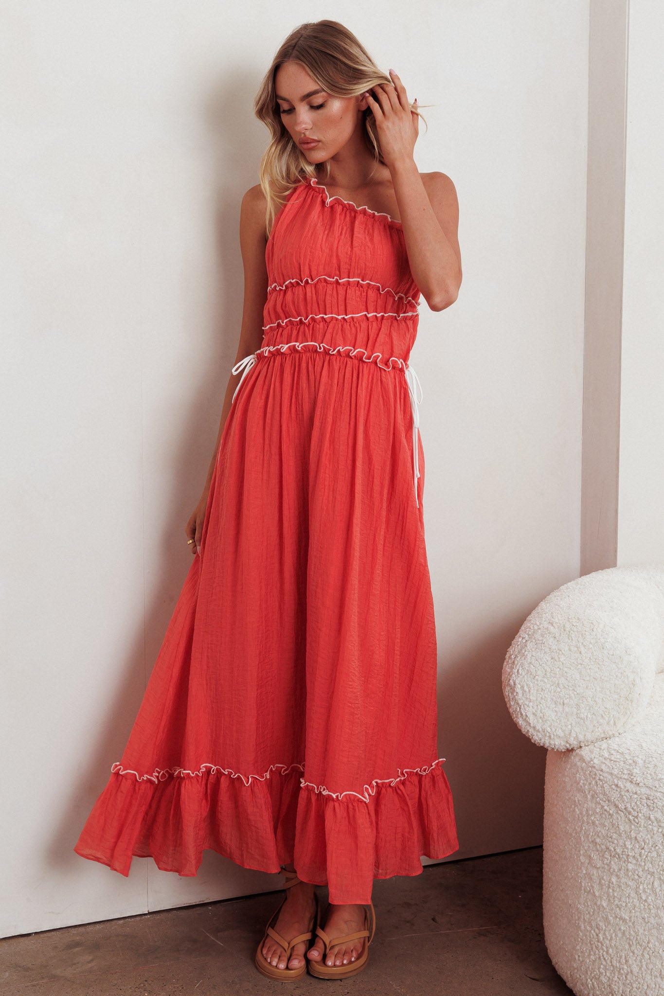 Ballad One-Shoulder Maxi Dress Coral by Selfie Leslie Australia
