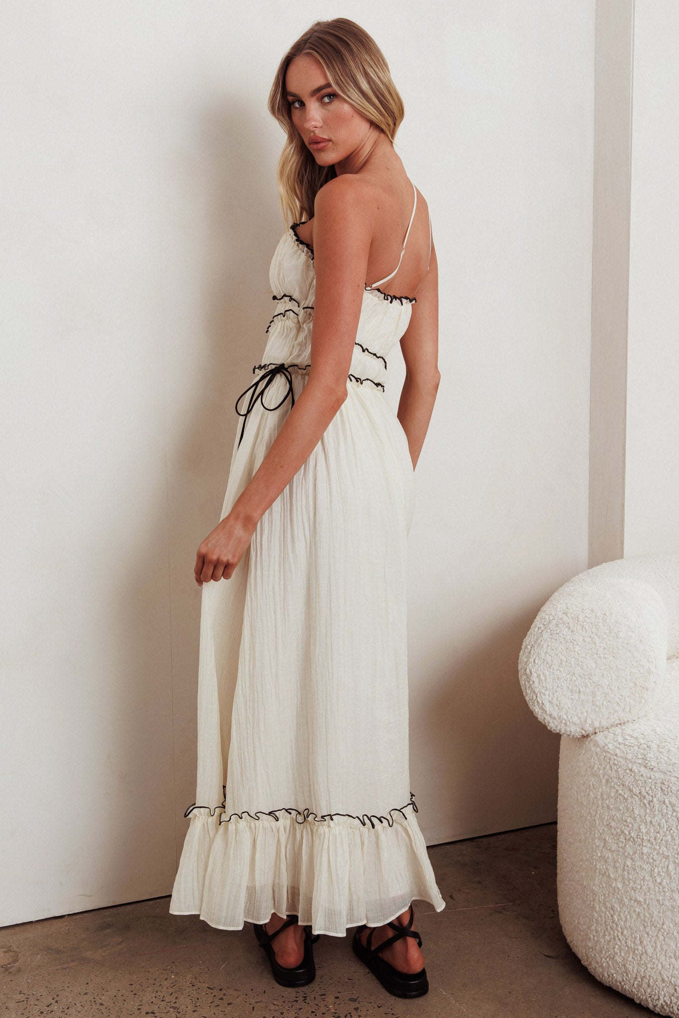 Ballad One-Shoulder Maxi Dress Cream by Selfie Leslie Australia