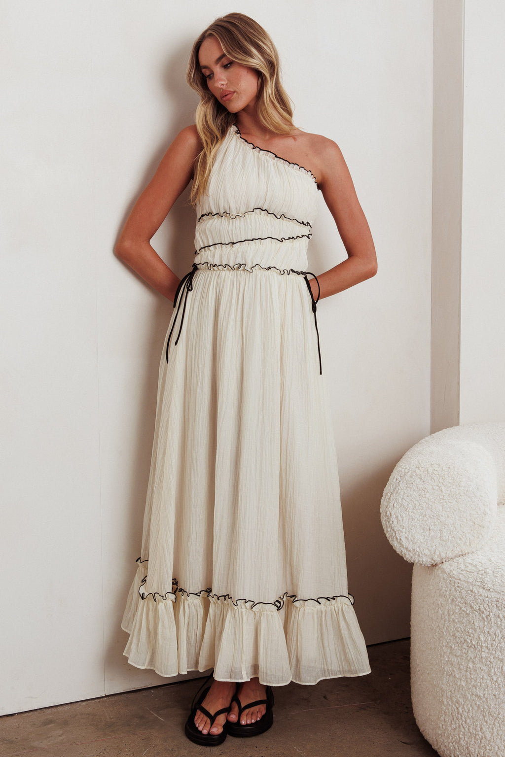 Ballad One-Shoulder Maxi Dress Cream by Selfie Leslie Australia