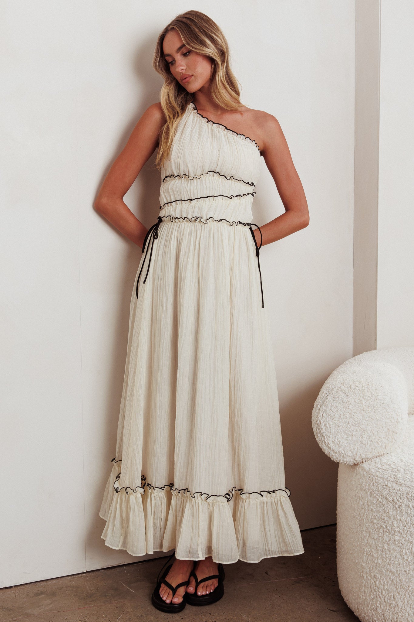 Ballad One-Shoulder Maxi Dress Cream by Selfie Leslie Australia