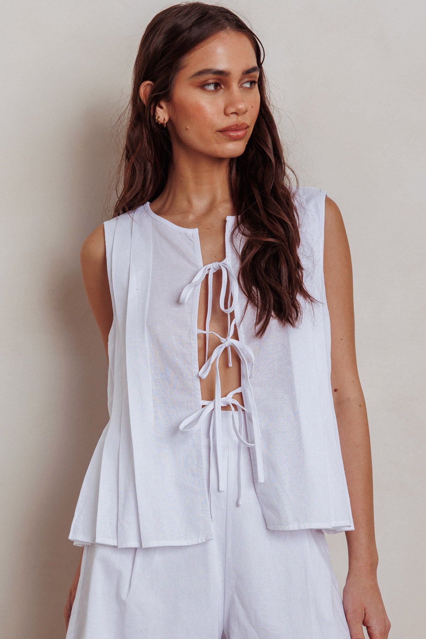 Bettino Sleeveless Tie Front Top White by Selfie Leslie Australia