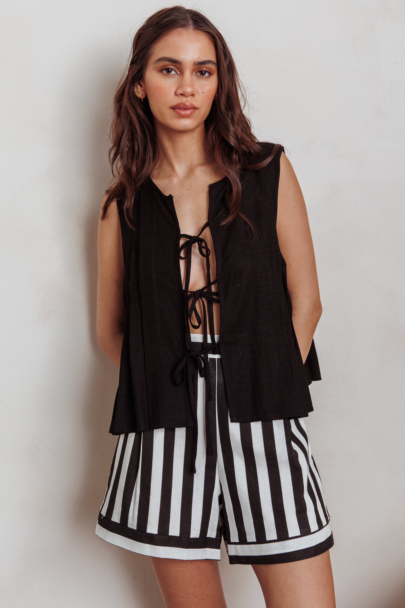 Bettino High-Waisted Shorts Stripe Black/White by Selfie Leslie Australia
