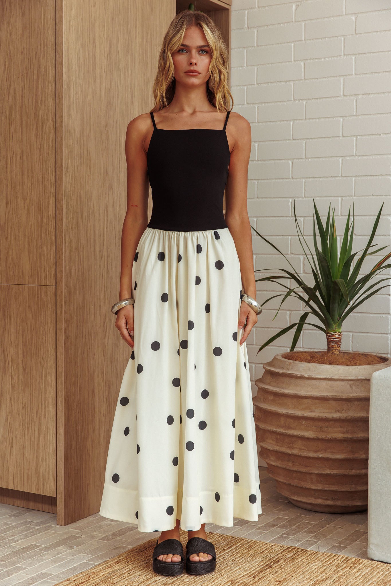 Melbourne Contrast Bodice Maxi Dress Polka Dot Black by Selfie Leslie Australia