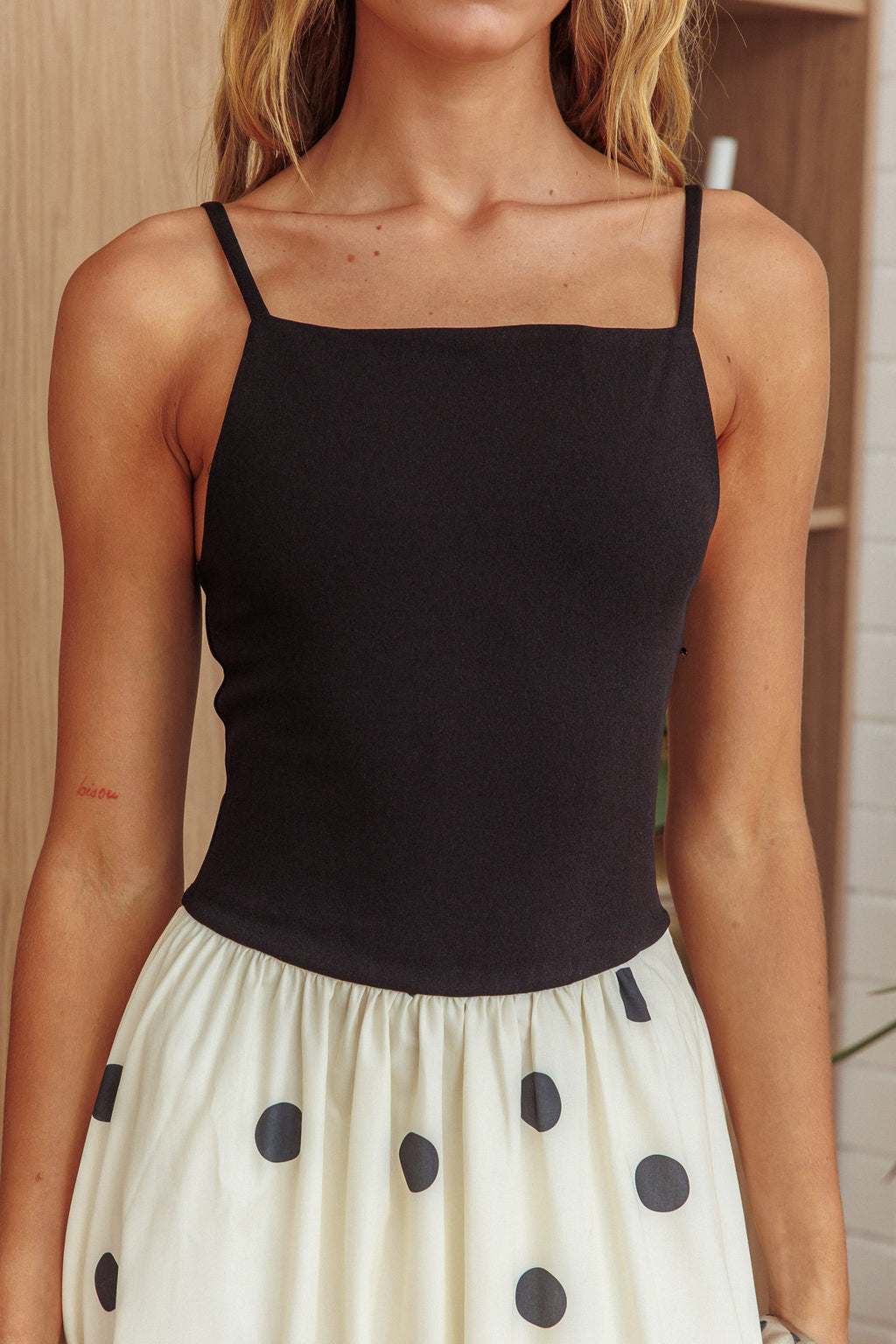 Melbourne Contrast Bodice Maxi Dress Polka Dot Black by Selfie Leslie Australia