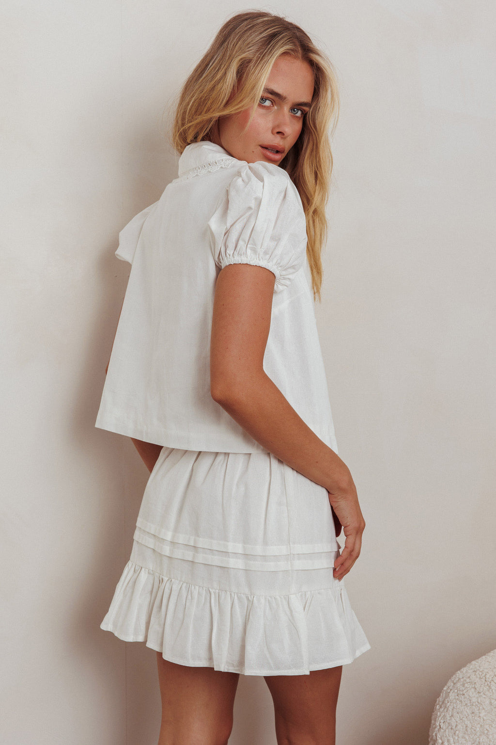 Danessa Frill Hem Pintuck Skirt White by Selfie Leslie Australia