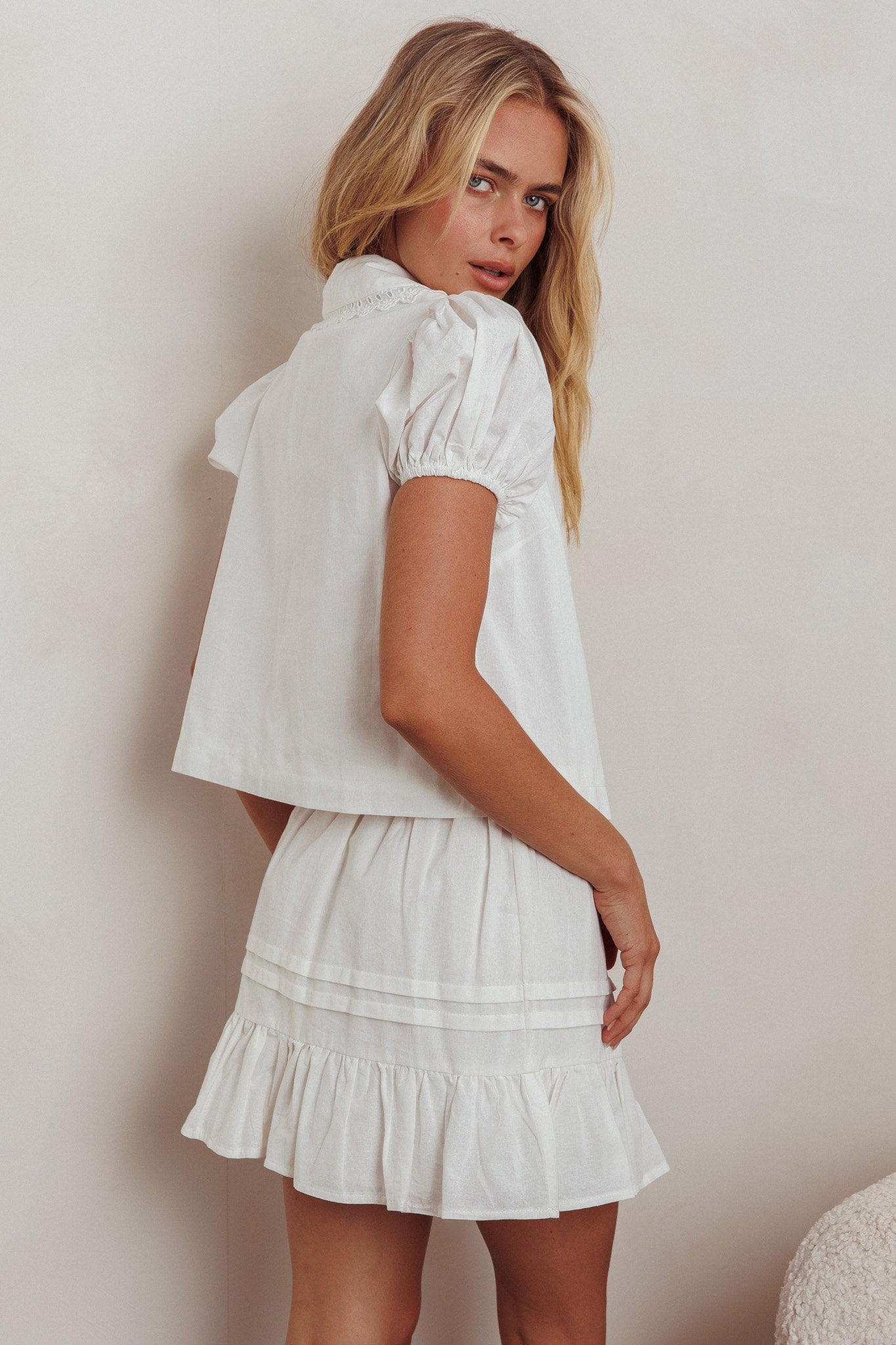 Danessa Frill Hem Pintuck Skirt White by Selfie Leslie Australia
