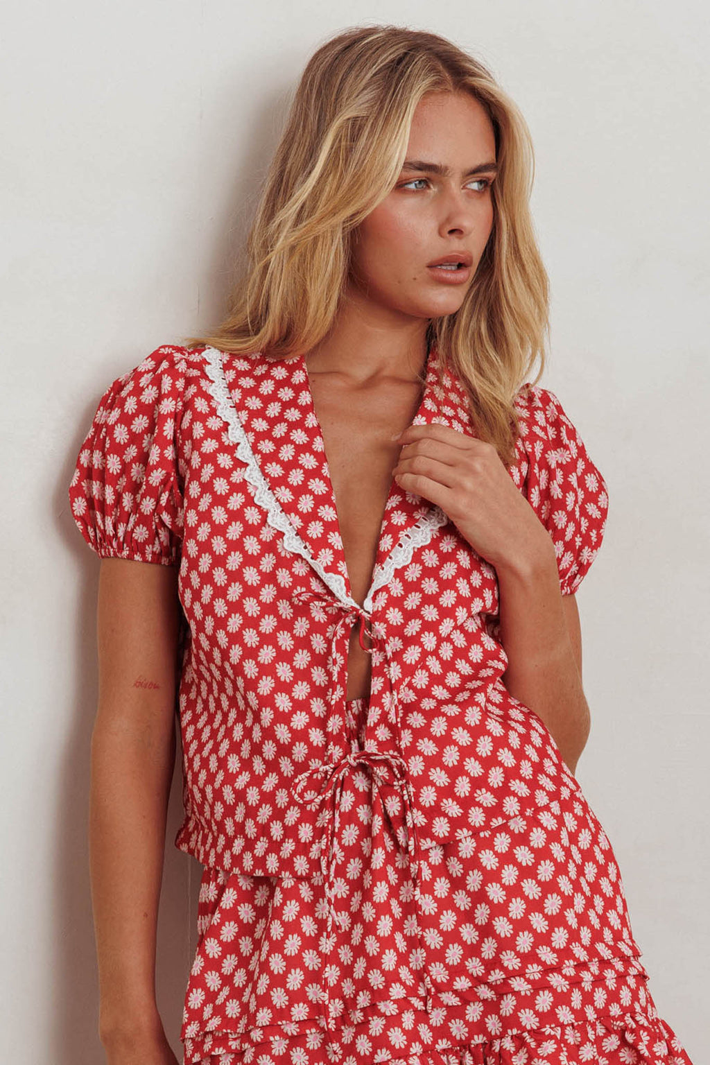 Danessa Tie Front Top Floral Red by Selfie Leslie Australia