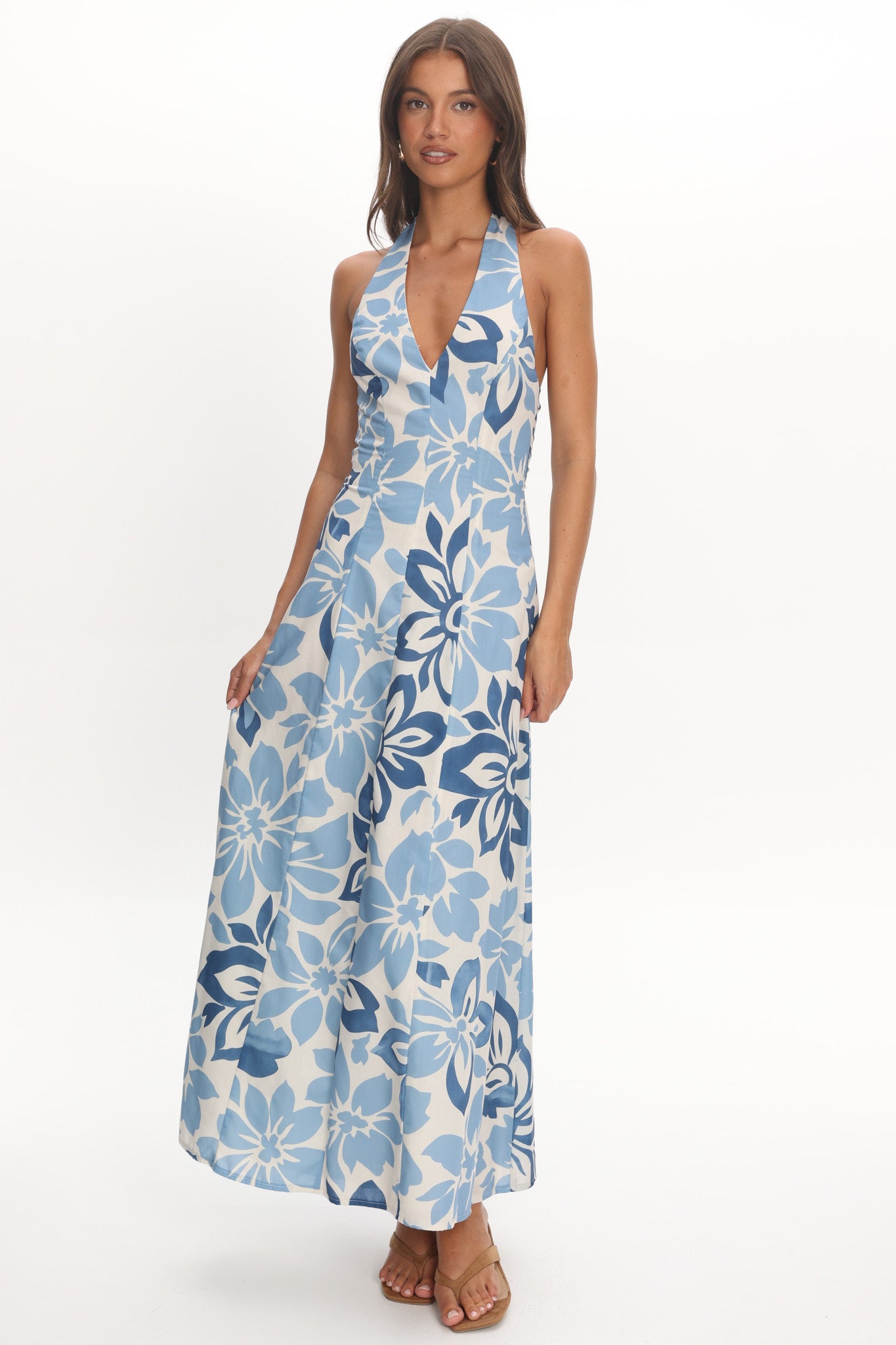Exhilaration Halterneck Maxi Dress Floral Blue by Selfie Leslie Australia