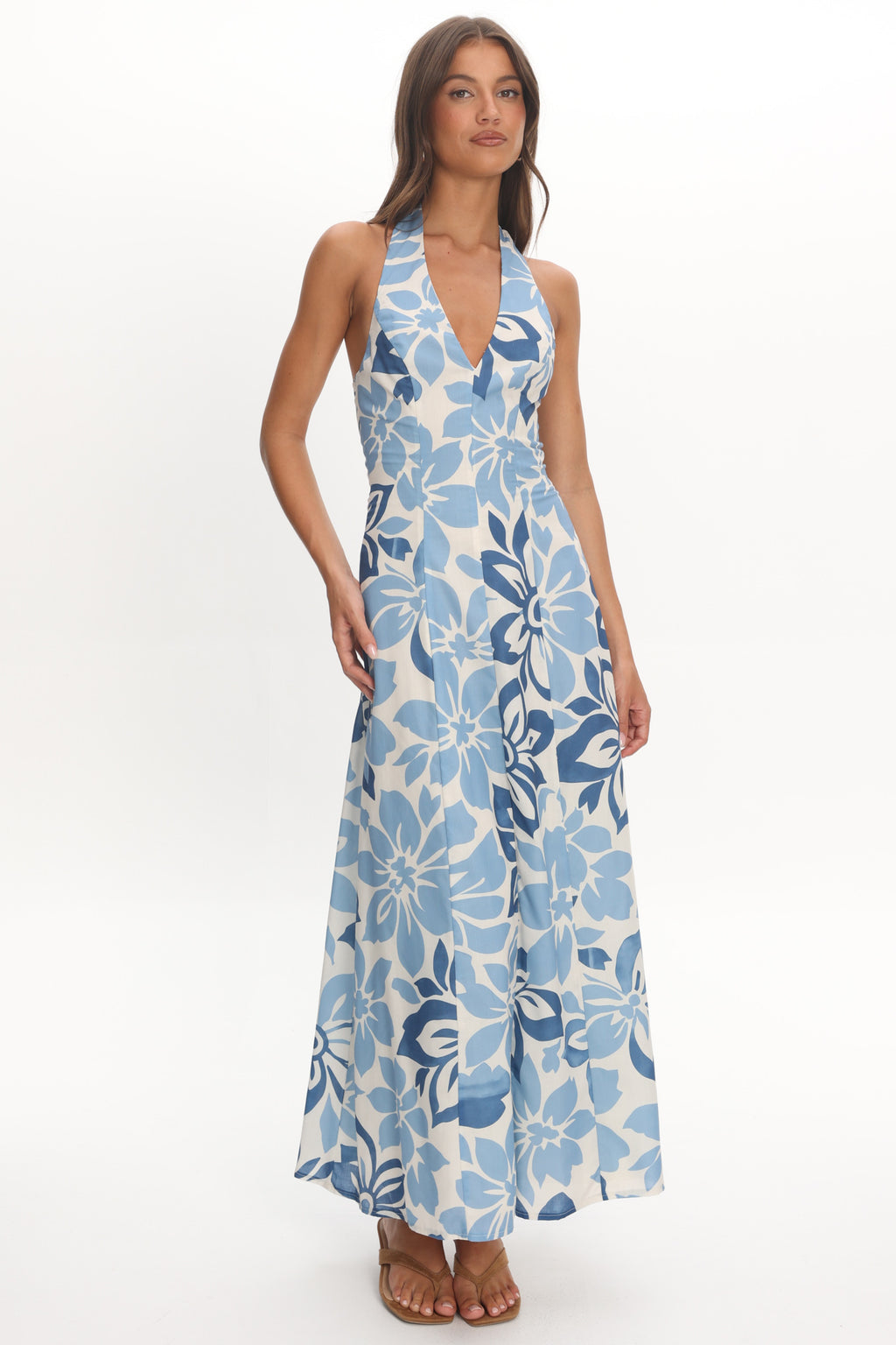 Exhilaration Halterneck Maxi Dress Floral Blue by Selfie Leslie Australia