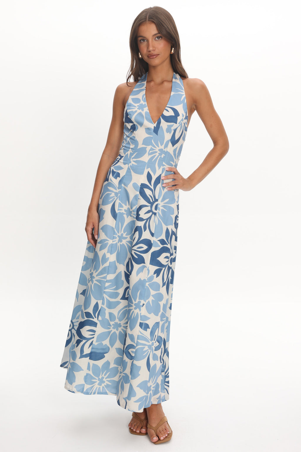 Exhilaration Halterneck Maxi Dress Floral Blue by Selfie Leslie Australia