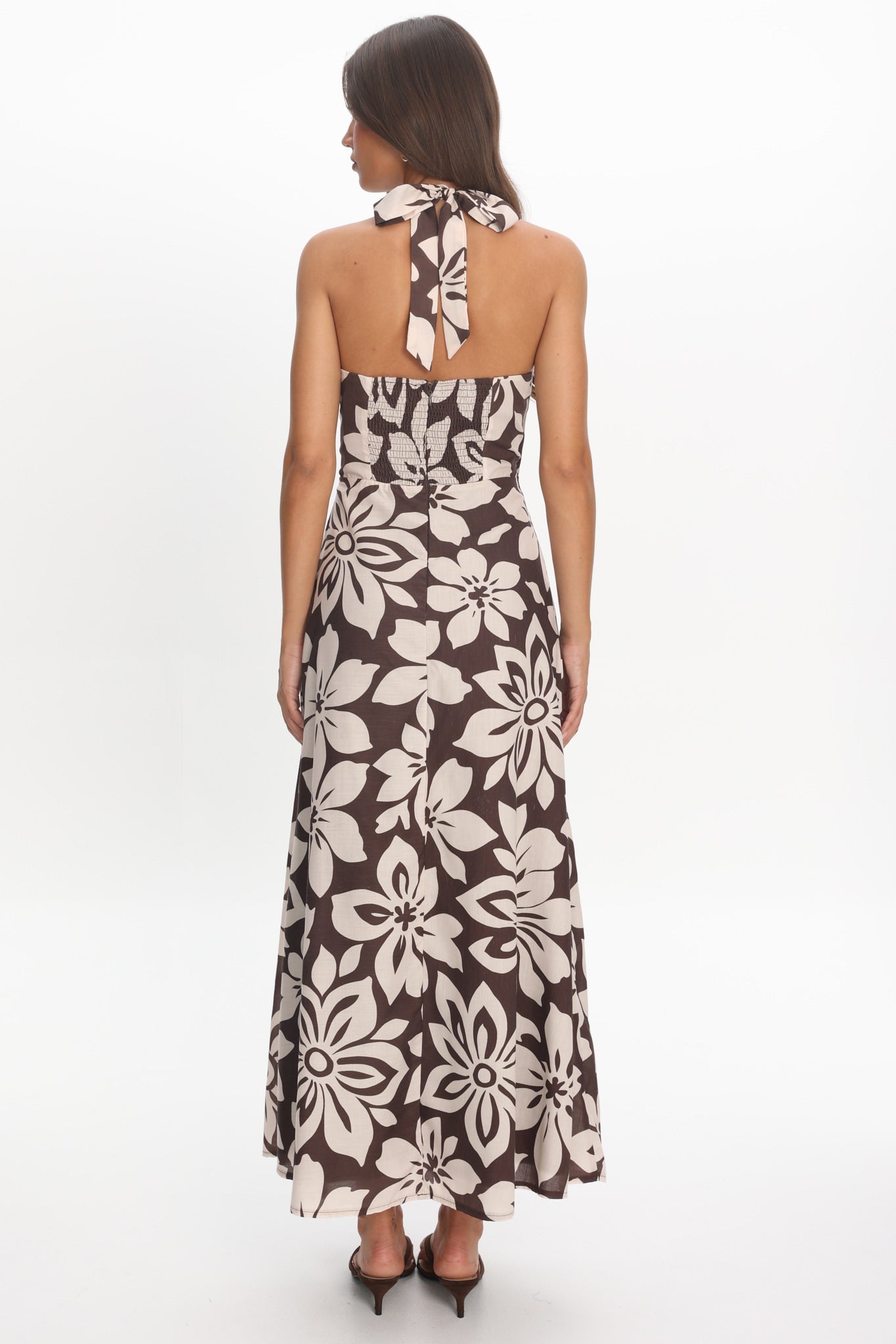 Exhilaration Halterneck Maxi Dress Print Chocolate by Selfie Leslie Australia