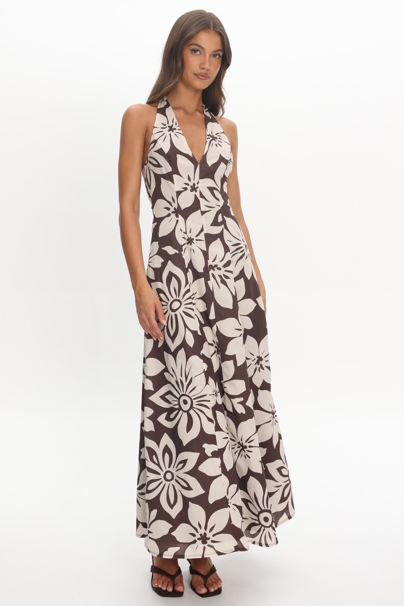 Exhilaration Halterneck Maxi Dress Print Chocolate by Selfie Leslie Australia