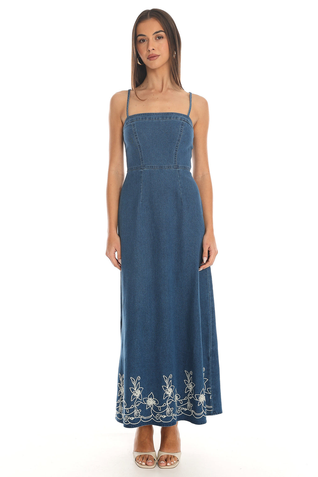 Ciri Embroidered Denim Maxi Dress