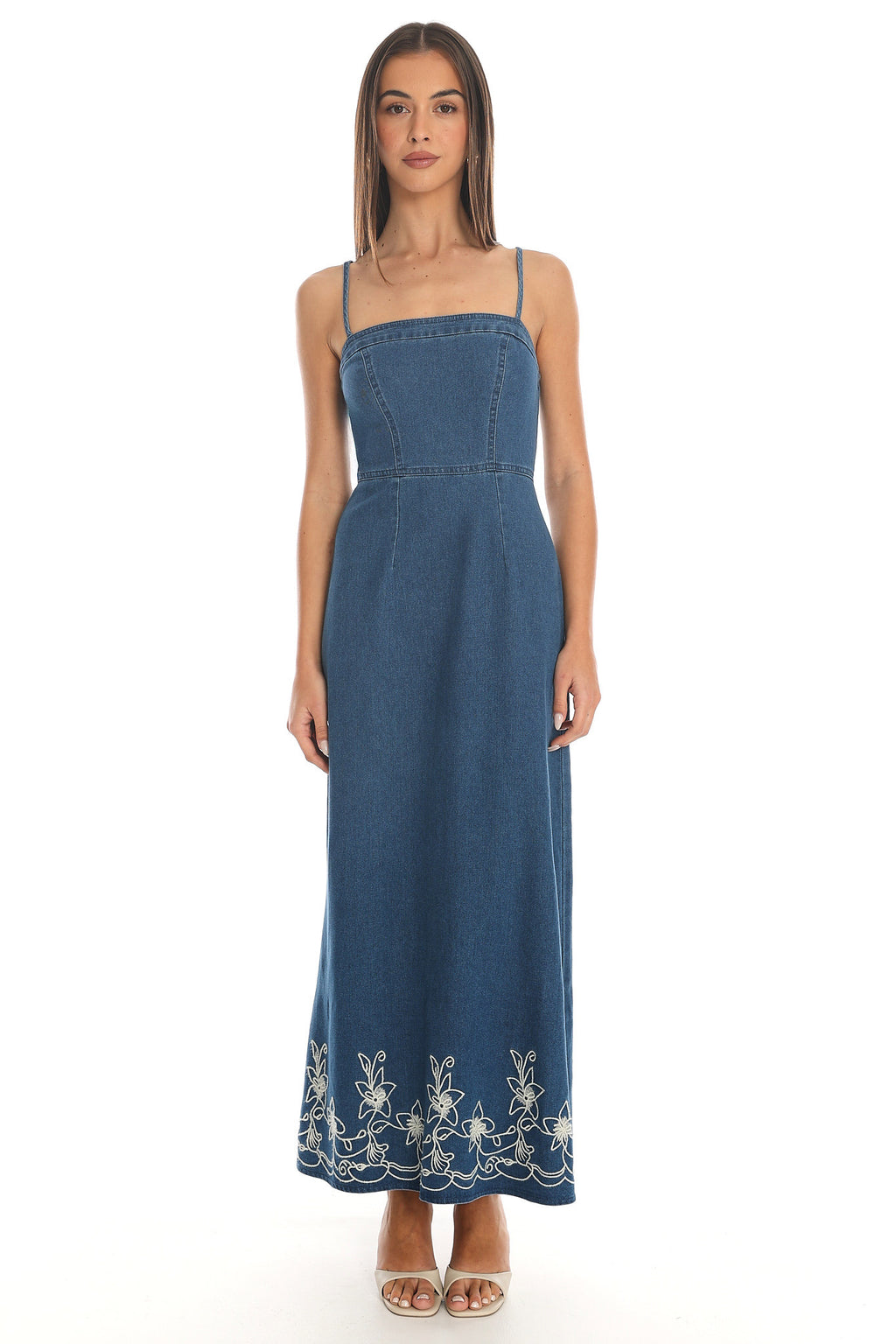 Ciri Embroidered Denim Maxi Dress
