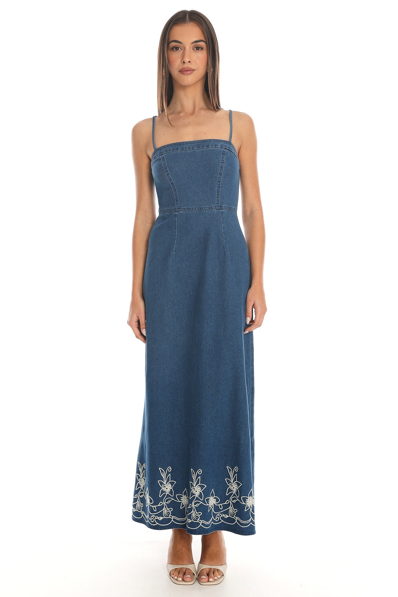Ciri Embroidered Denim Maxi Dress