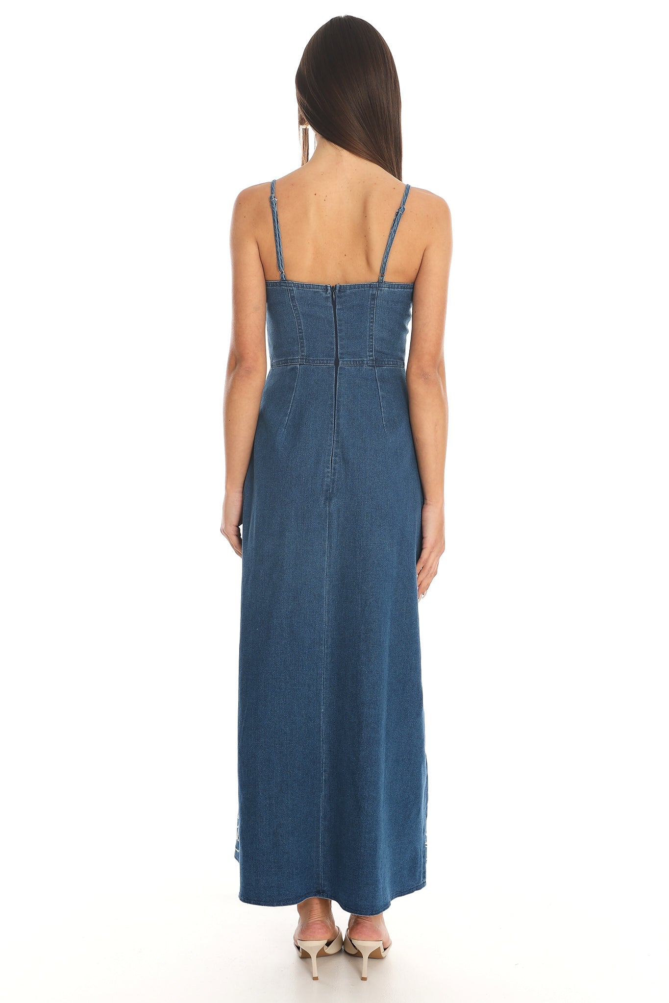Ciri Embroidered Denim Maxi Dress