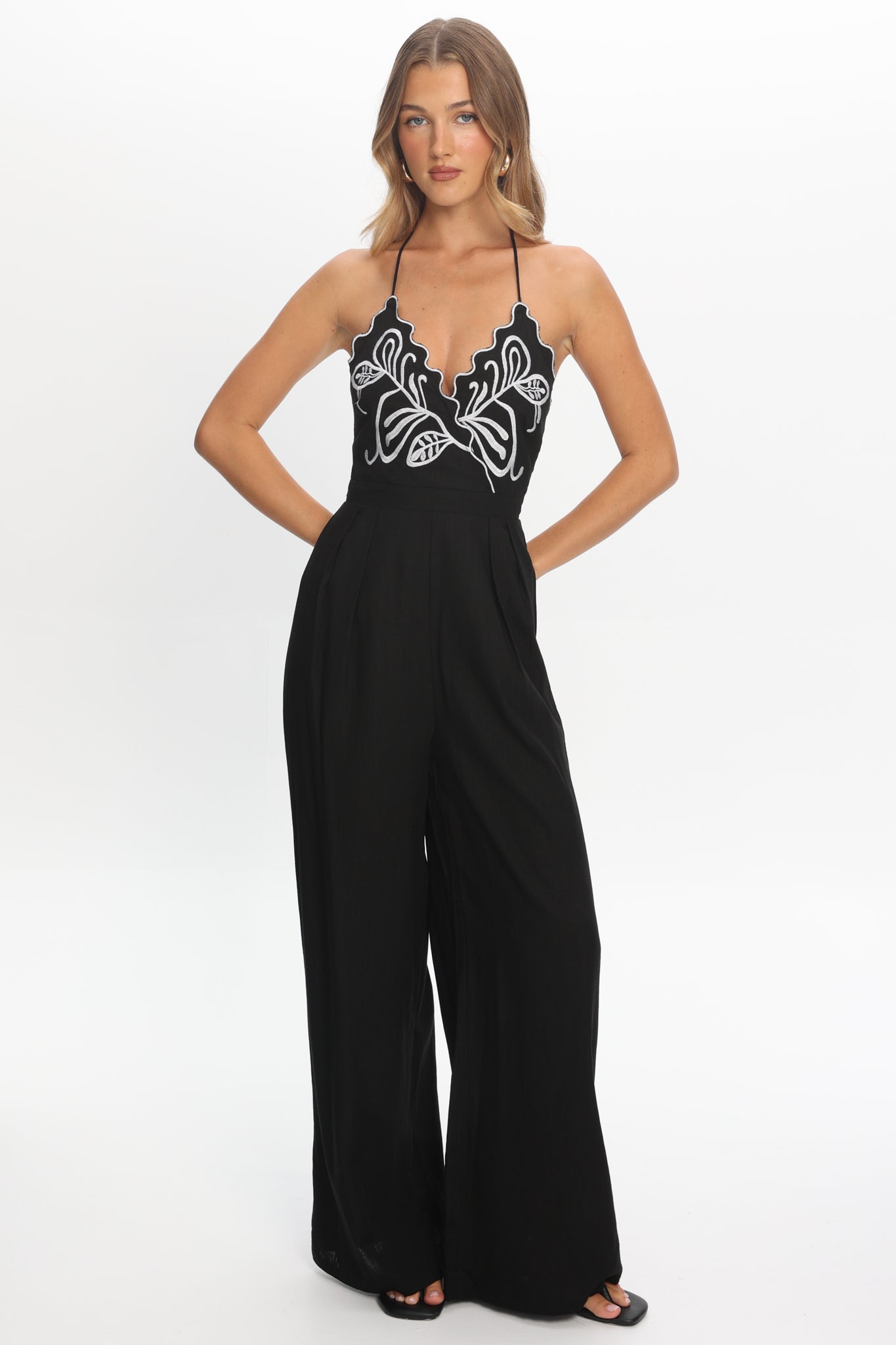 Mondo Embroidery Bust Jumpsuit Black
