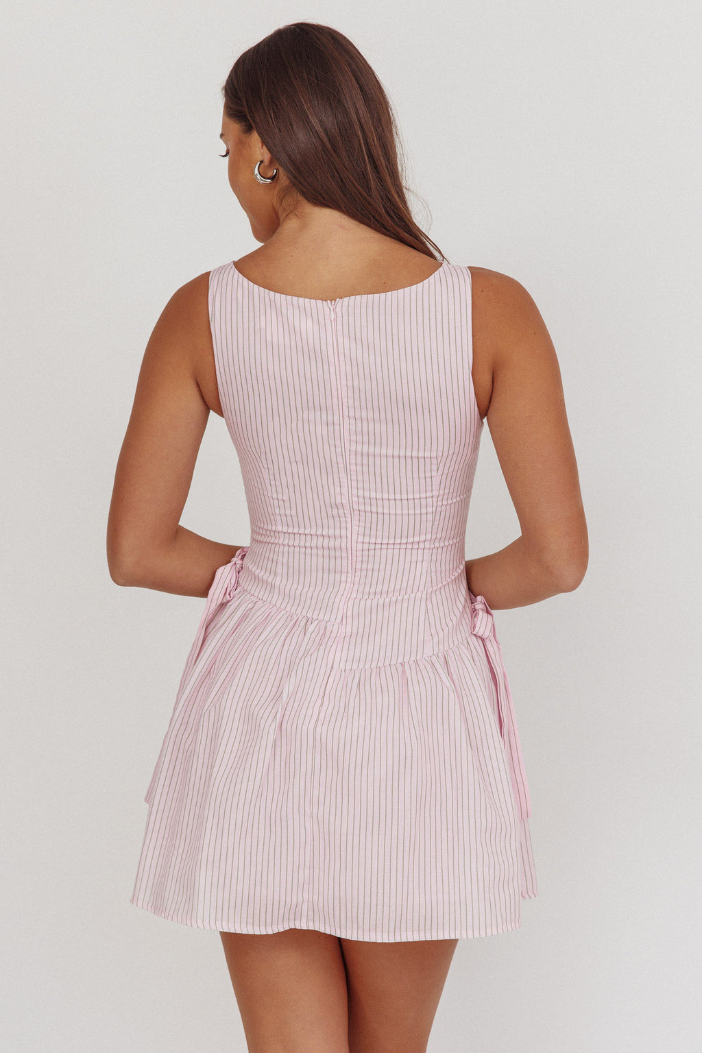 Teely Waist Bows Mini Dress Stripe Blush by Selfie Leslie Australia