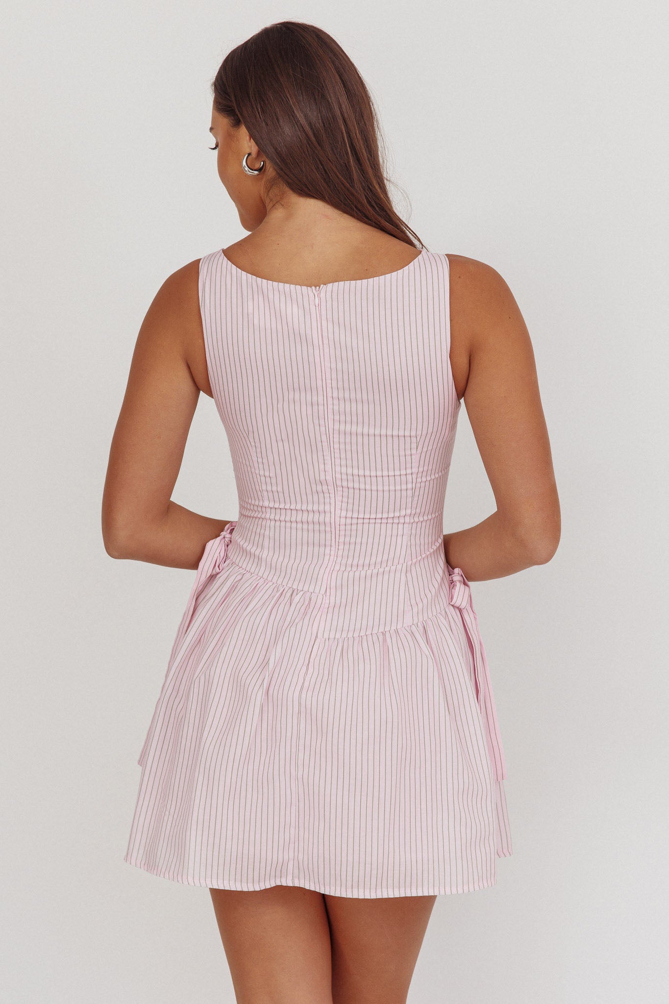 Teely Waist Bows Mini Dress Stripe Blush by Selfie Leslie Australia
