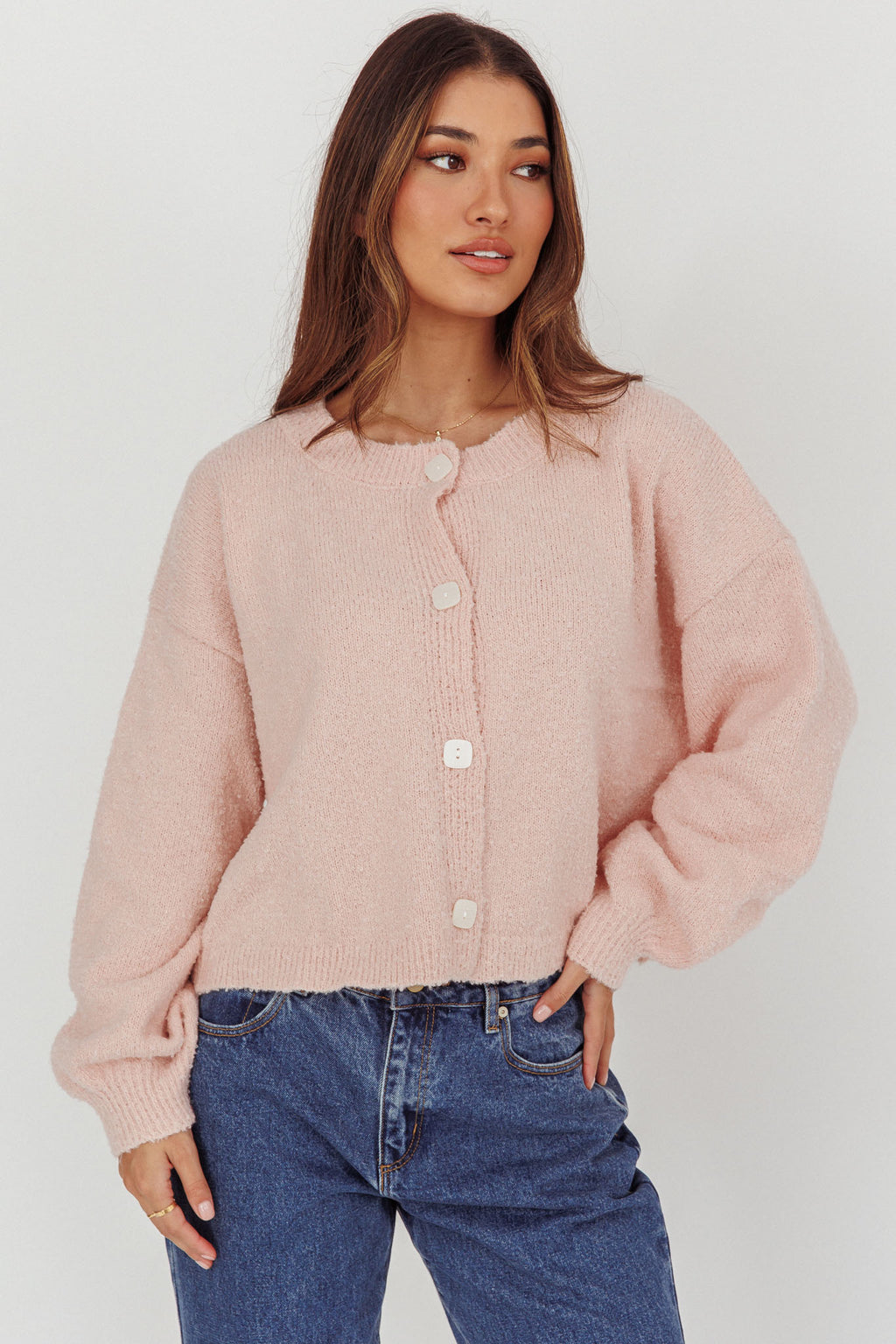 Taking Notes Button Front Cardigan Blush by Selfie Leslie Australia