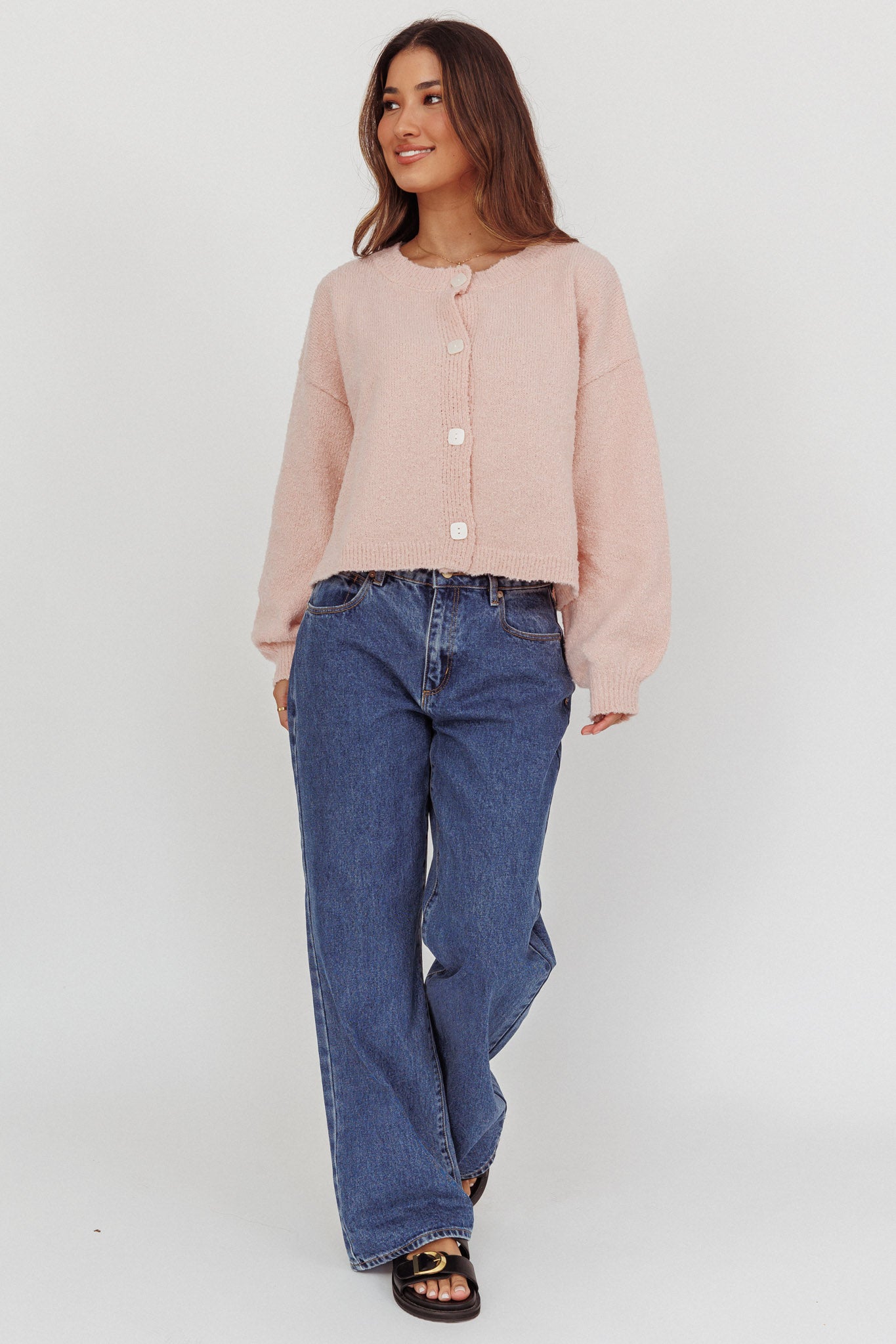 Taking Notes Button Front Cardigan Blush by Selfie Leslie Australia