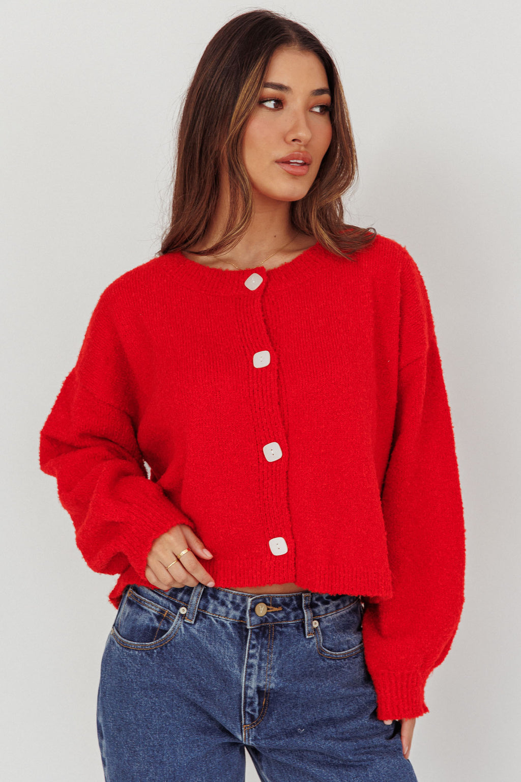 Taking Notes Button Front Cardigan Red by Selfie Leslie Australia