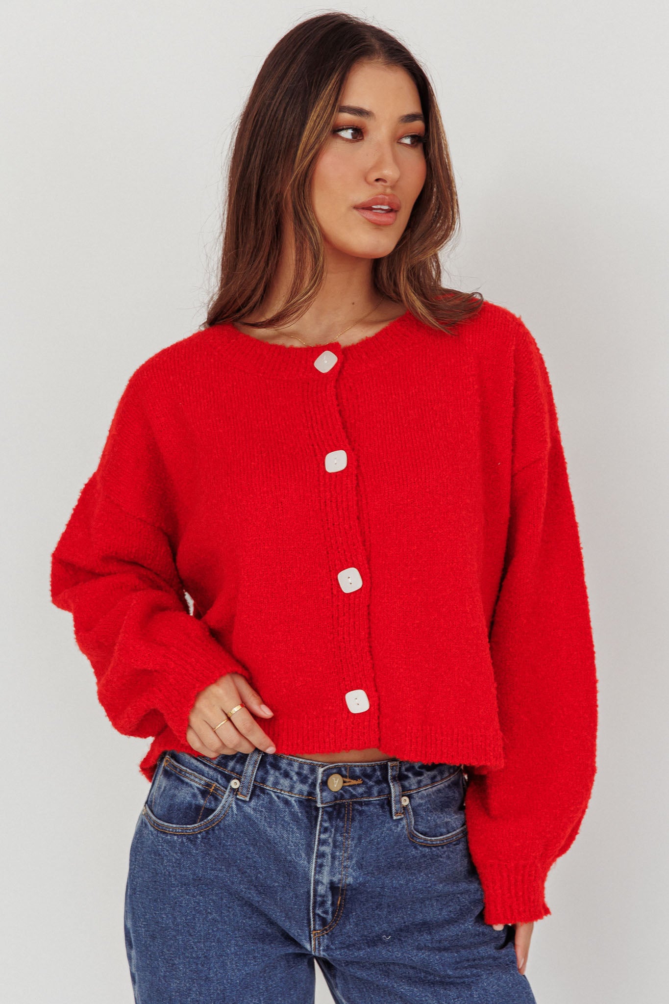 Taking Notes Button Front Cardigan Red by Selfie Leslie Australia