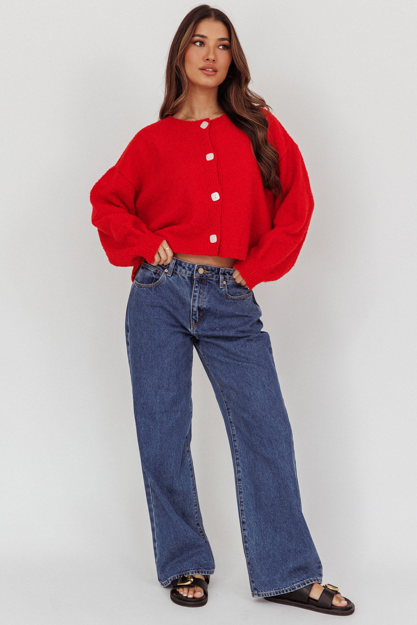 Taking Notes Button Front Cardigan Red by Selfie Leslie Australia