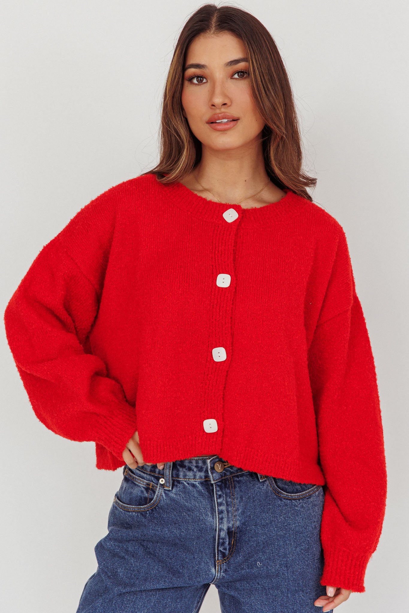 Taking Notes Button Front Cardigan Red by Selfie Leslie Australia
