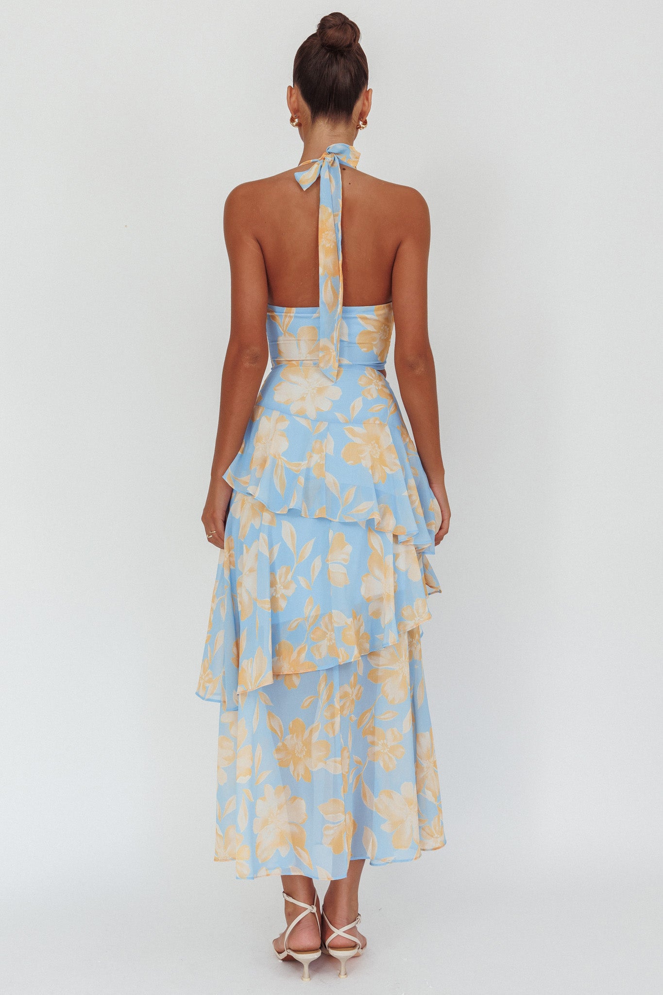 Aura Points Halterneck Cut-Out Maxi Dress Floral Blue by Selfie Leslie Australia