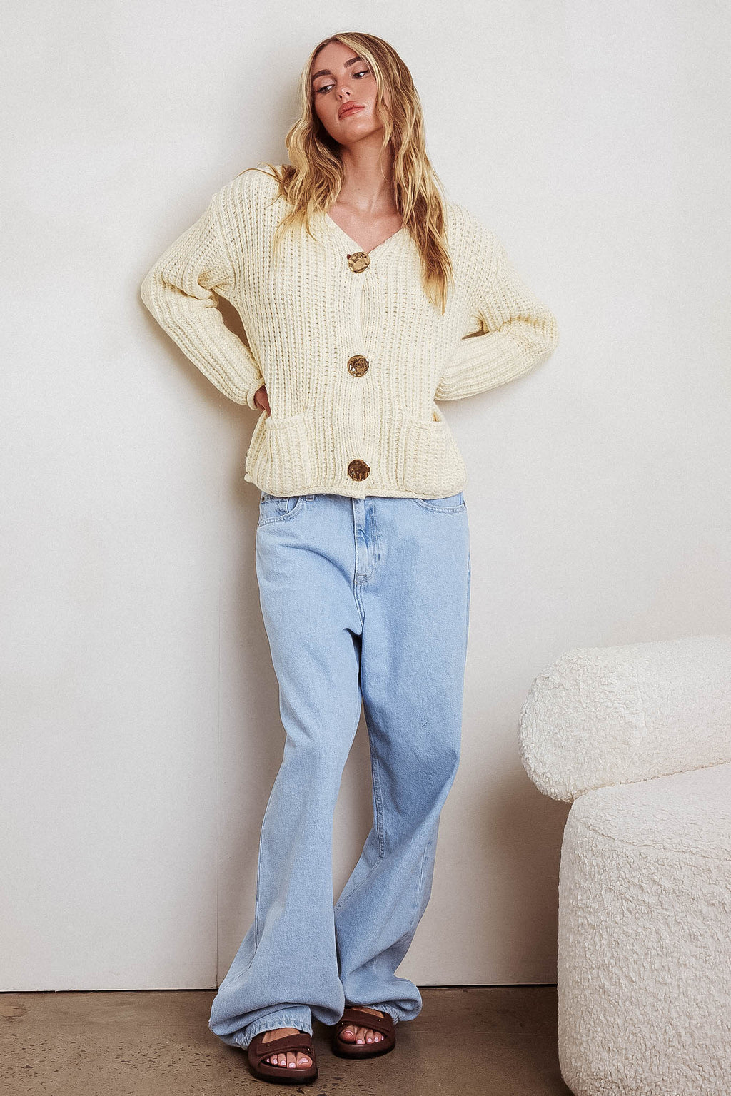 Cindie Chunky Knit Cardigan Butter by Selfie Leslie Australia