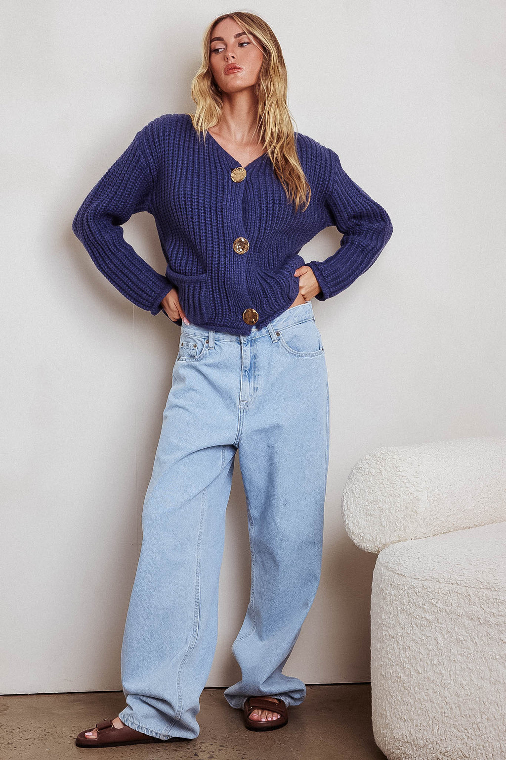 Cindie Chunky Knit Cardigan Navy by Selfie Leslie Australia