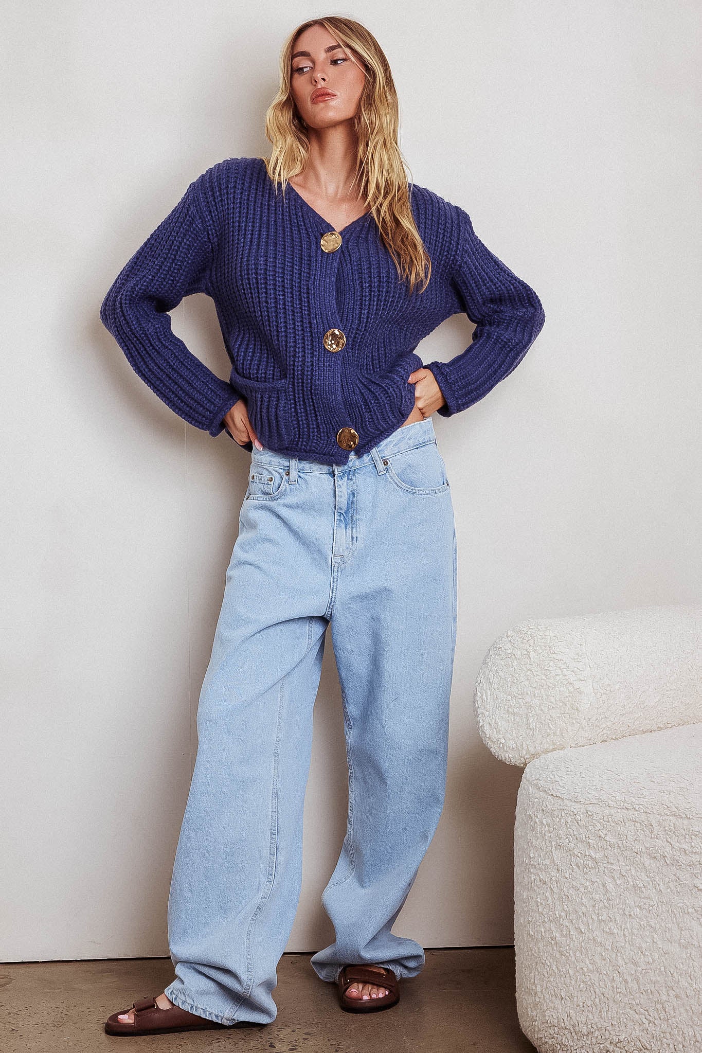 Cindie Chunky Knit Cardigan Navy by Selfie Leslie Australia