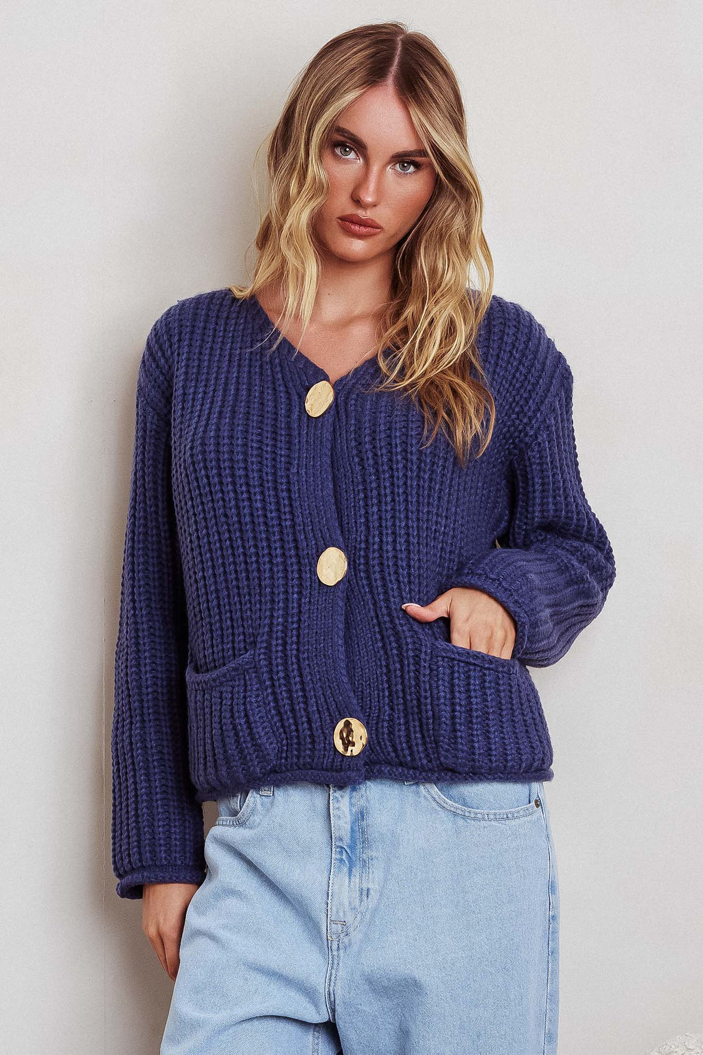 Cindie Chunky Knit Cardigan Navy by Selfie Leslie Australia