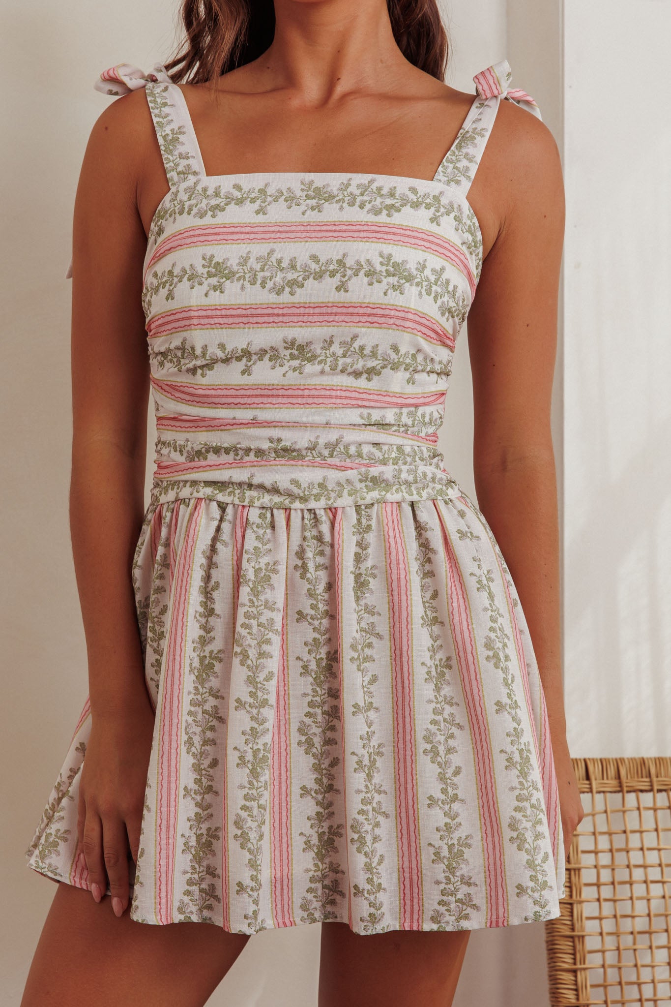 Bestie Tied Shoulder Mini Dress Floral Green by Selfie Leslie Australia
